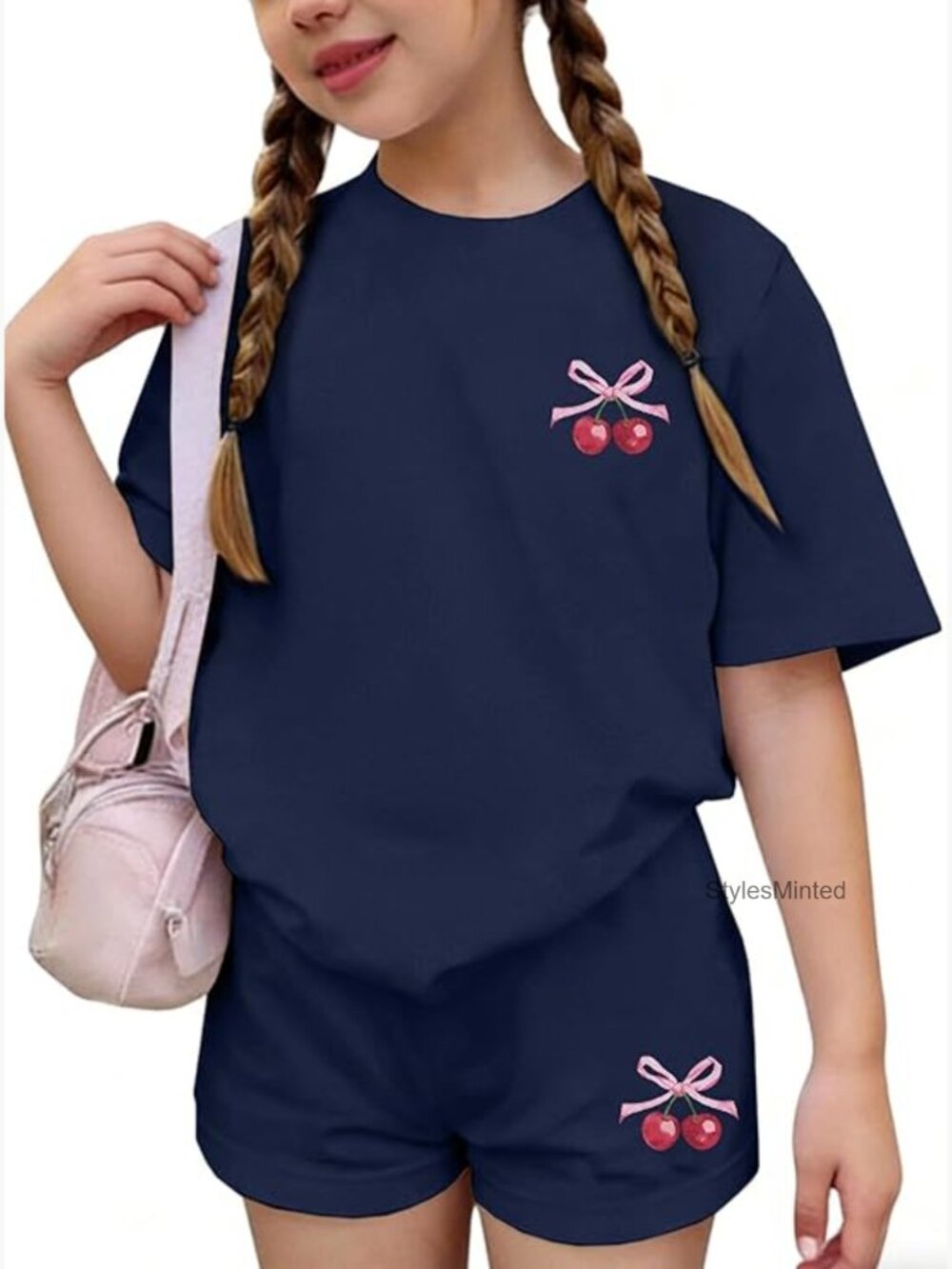Girls 2 Piece Summer Outfit Short Sleeve Top & Elastic Shorts Set